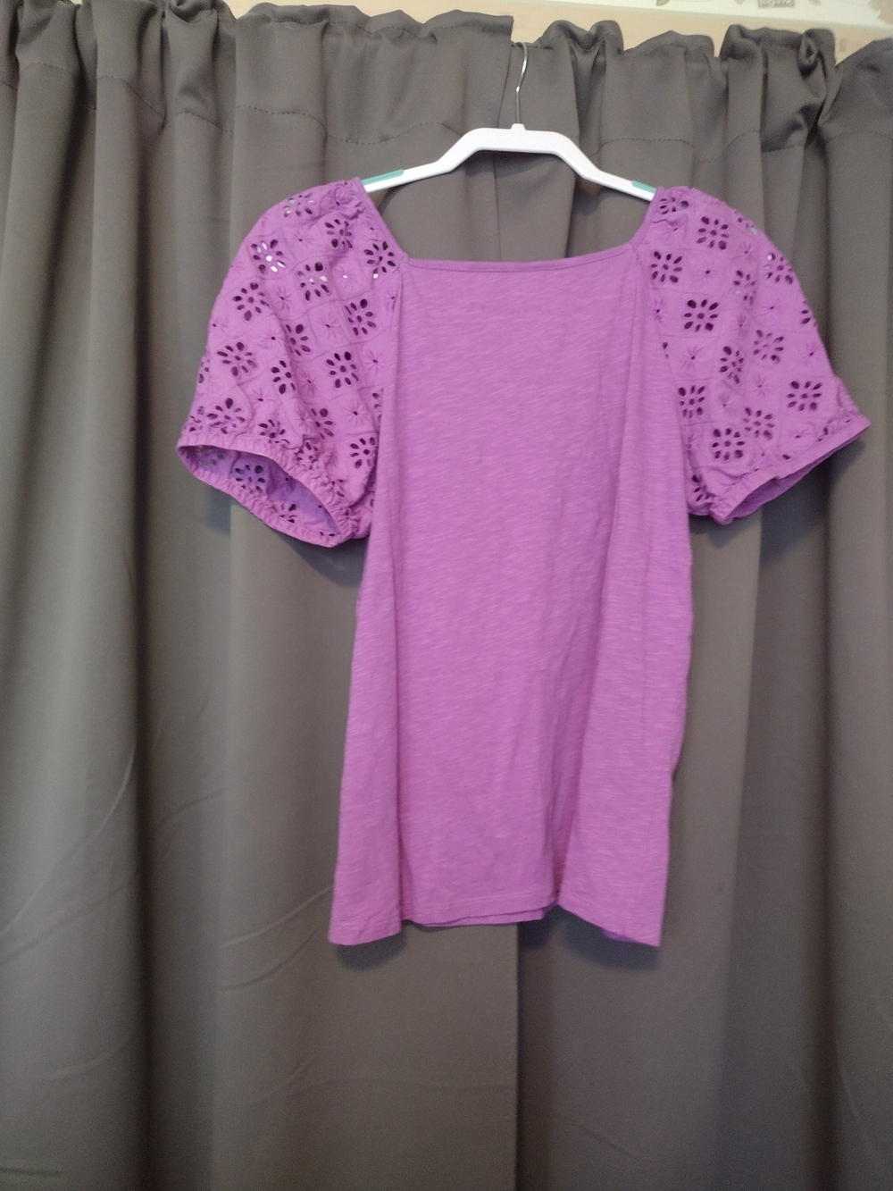 St. John's Bay Lavender Puff Sleeve Eyelet Tee - Picture 4 of 5